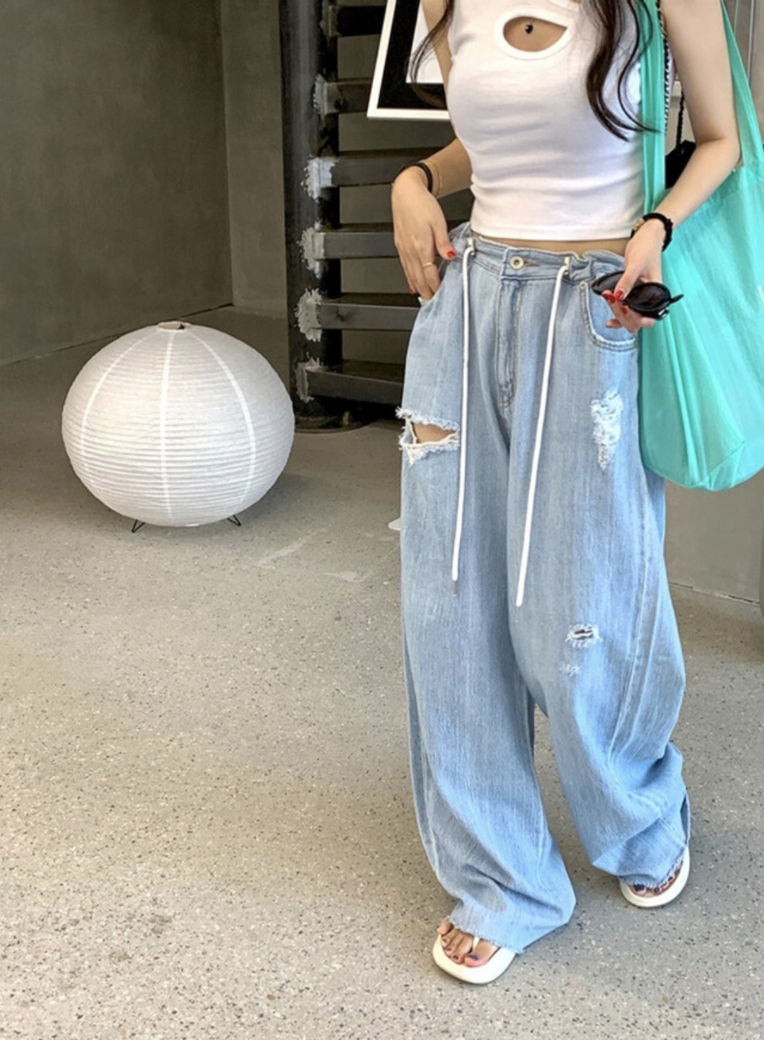 ドローコードダメージワイドサマーデニムパンツ | 詳細画像12
