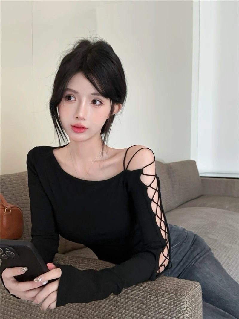 レースアップスリーブワンショルTシャツ | 詳細画像3