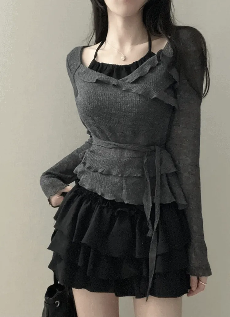 アシメフリルホルターキャミレイヤードTシャツ | NEEDON | 詳細画像1
