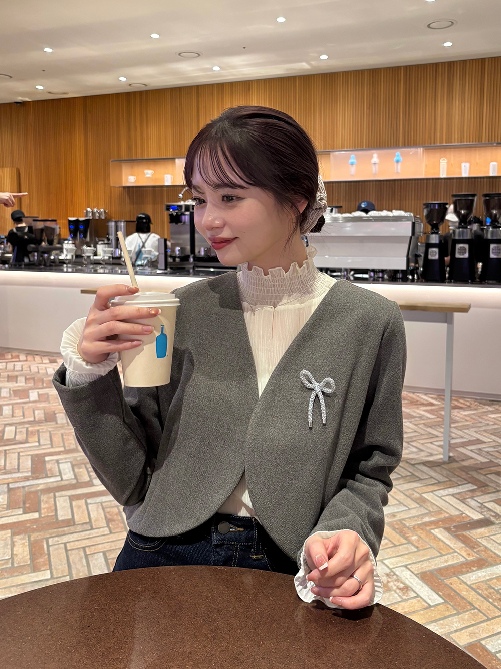 シャーリングフリルハーフネックリンクルブラウス | 詳細画像3