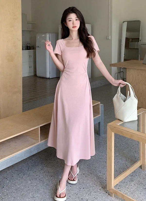 バックレスリボンストラップスクエア半袖ワンピース | 詳細画像1