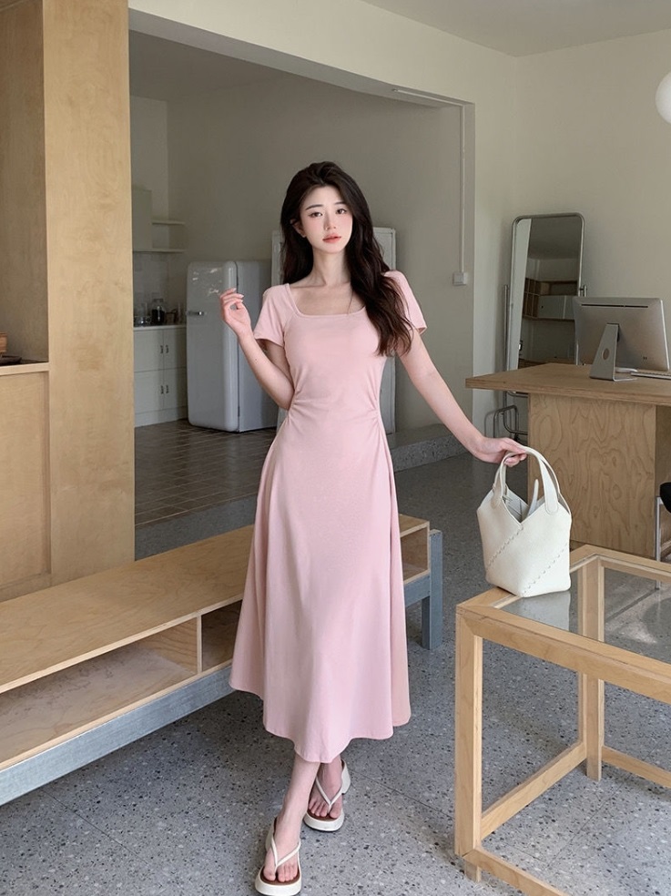 バックレスリボンストラップスクエア半袖ワンピース | 詳細画像9