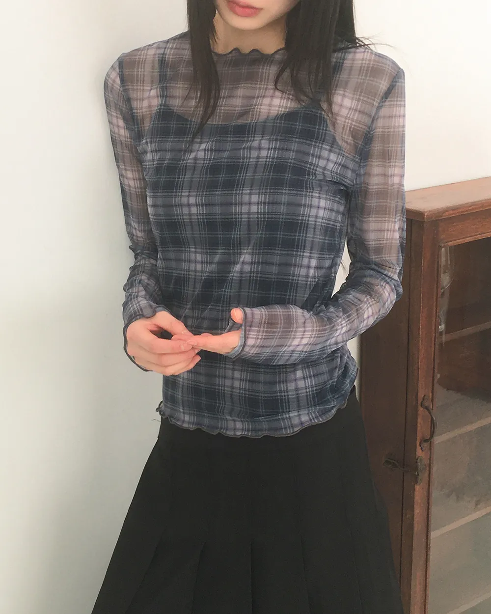 チェックシースルーメロウTシャツ | WONDERWONDER | 詳細画像1