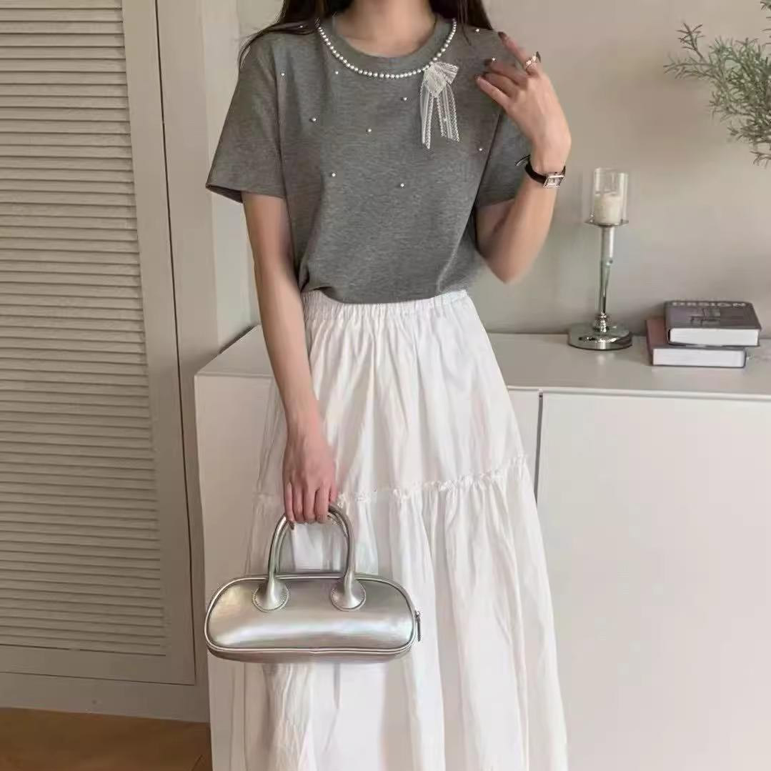 レースリボンエコパールラウンド半袖Tシャツ | 詳細画像3