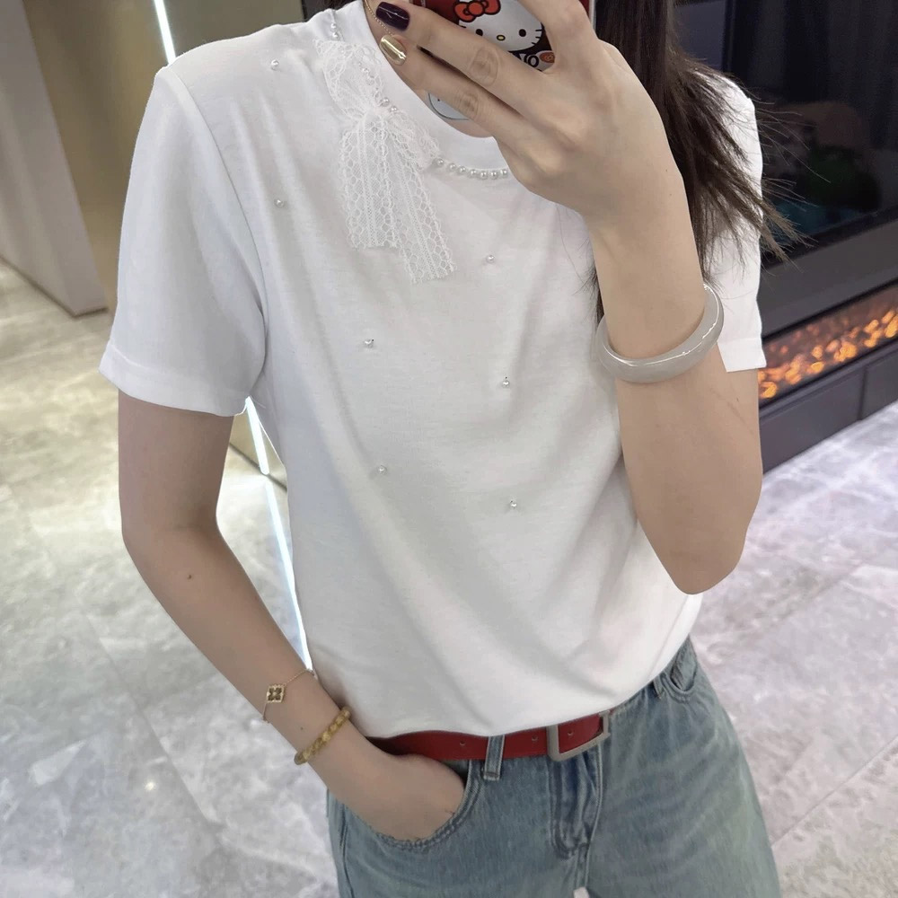 レースリボンエコパールラウンド半袖Tシャツ | 詳細画像6