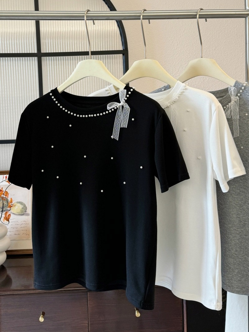 レースリボンエコパールラウンド半袖Tシャツ | 詳細画像7
