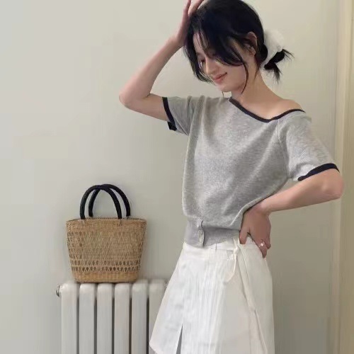 ウール混配色ワンショルボタンヘム半袖ニット | 詳細画像7