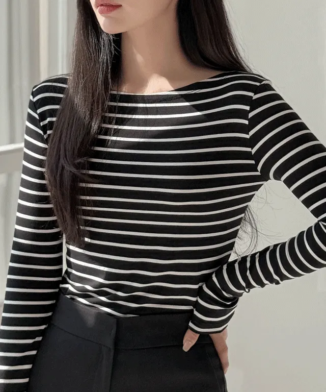 ボートネックボーダーTシャツ | baddiary | 詳細画像1