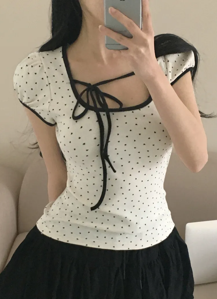 リボンネックハートドット半袖Tシャツ | creamsugar | 詳細画像5