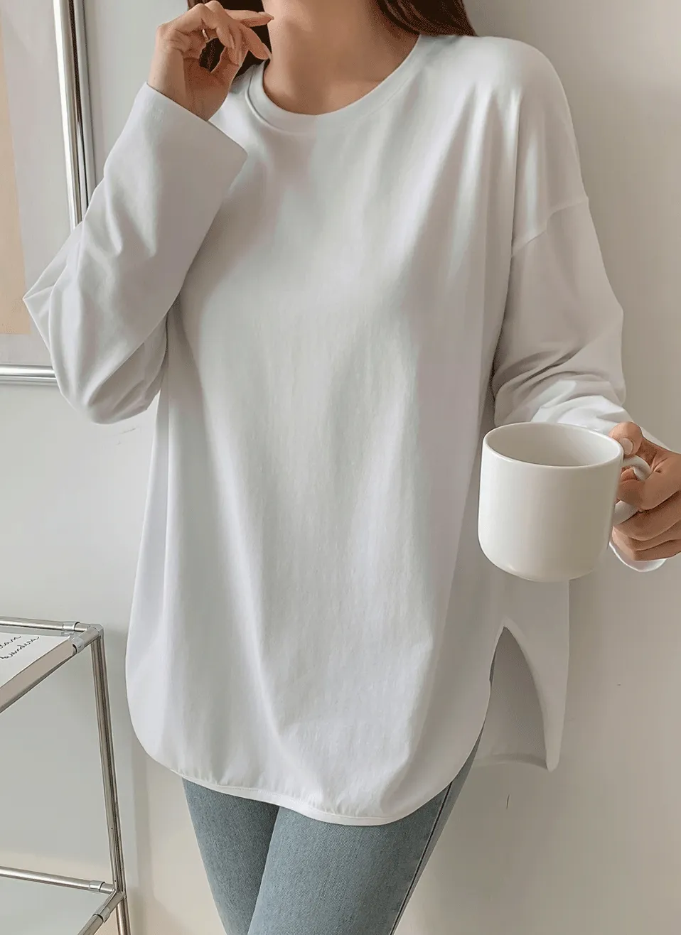 アンバランスラウンドヘム長袖Tシャツ | 詳細画像1