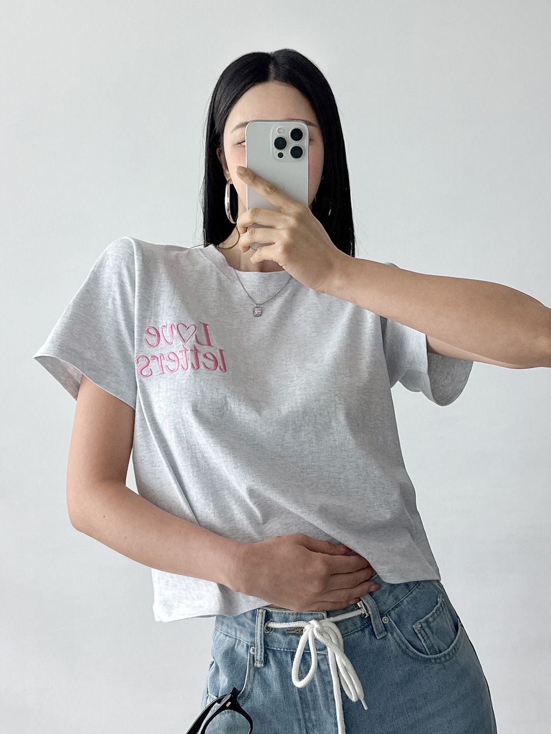 Loveハート刺繍クロップド半袖Tシャツ | 詳細画像6