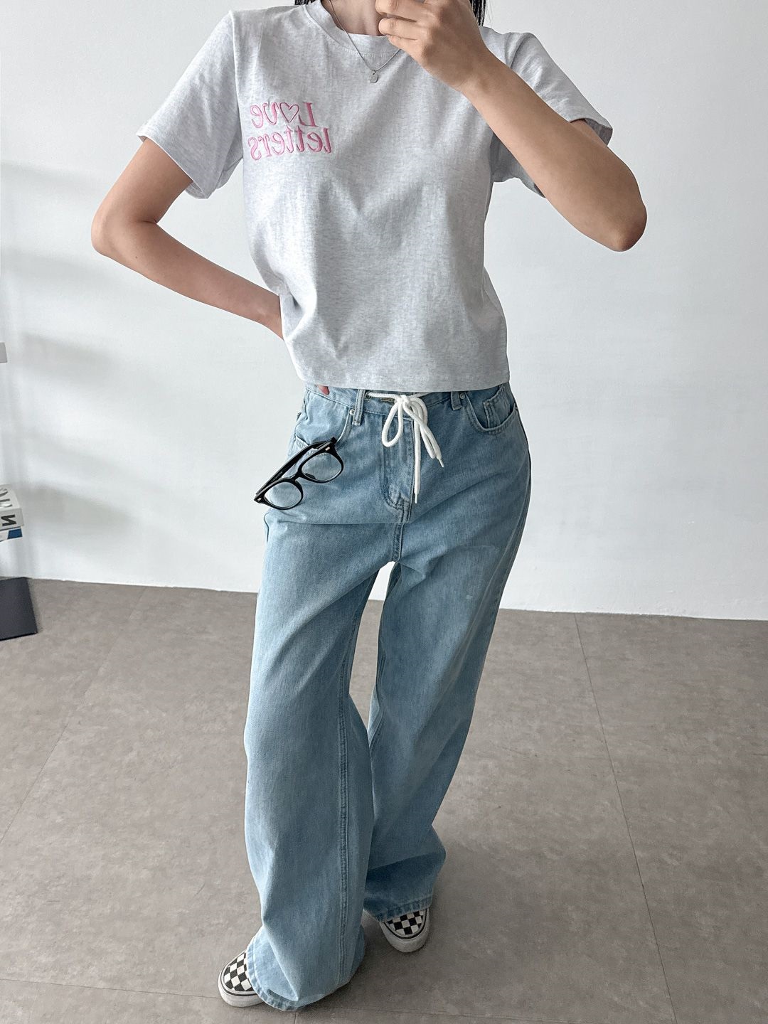 Loveハート刺繍クロップド半袖Tシャツ | 詳細画像9