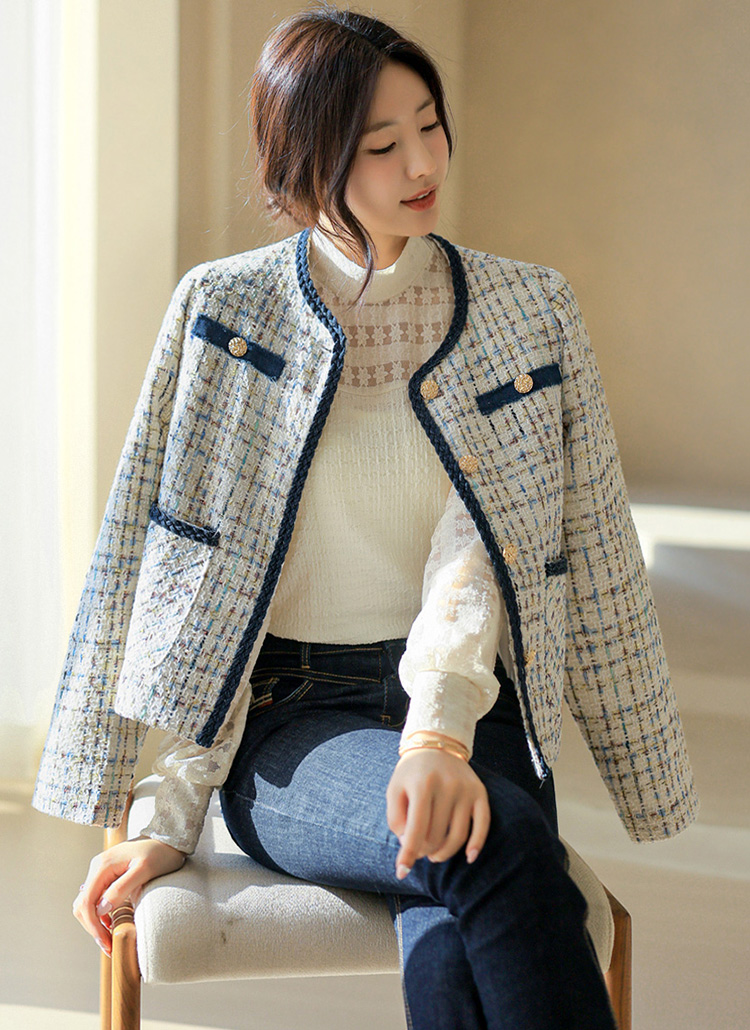 デニムラインミックスツイードジャケット | レディースファッション