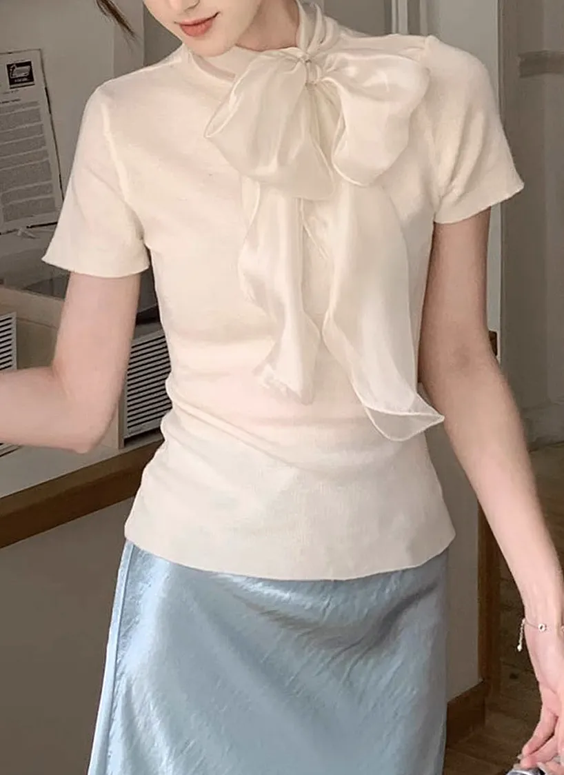 ウール混シフォンリボン半袖ニット | 詳細画像1