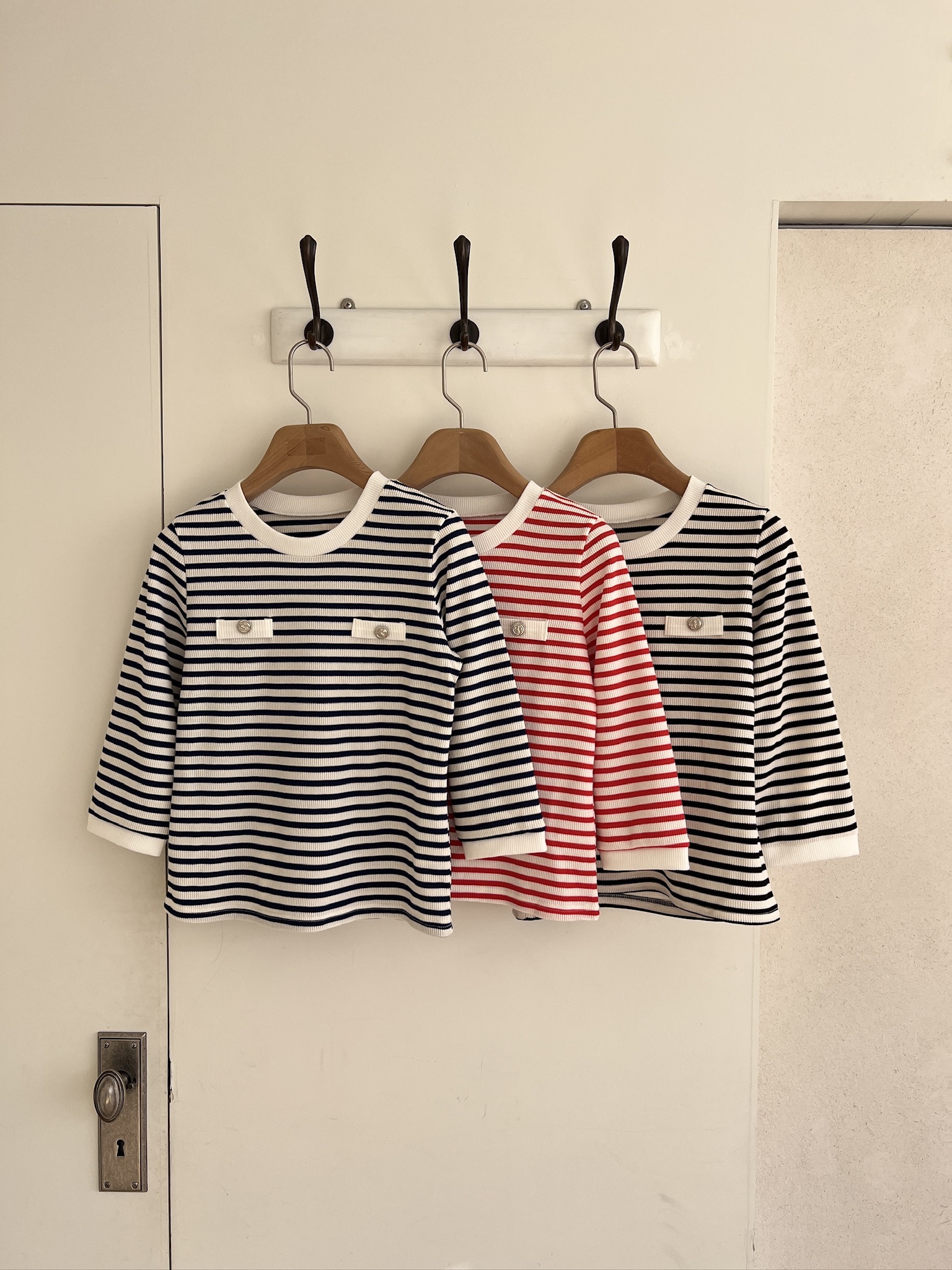 ボタンボーダーワッフル7分袖Tシャツ | 詳細画像13