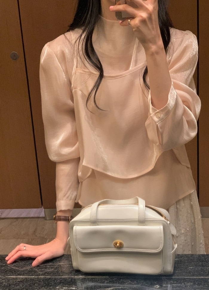 バックリボンビスチェ&シルキーモックネックブラウスSET | 詳細画像3