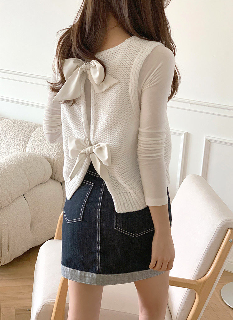 バックリボンニットベスト | レディースファッション通販 - DHOLIC