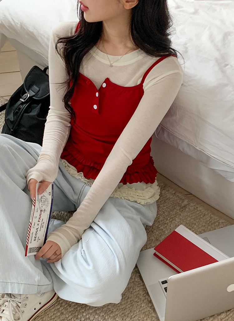 ハーフボタンフリルビスチェ&長袖TシャツSET | 詳細画像7
