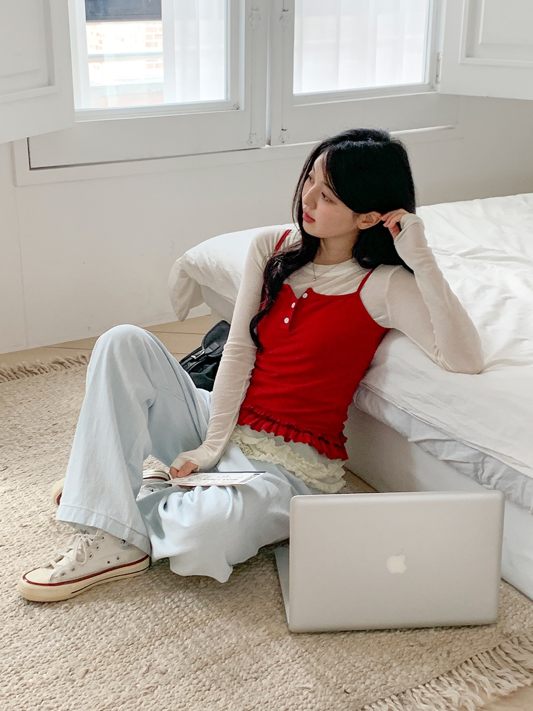 ハーフボタンフリルビスチェ&長袖TシャツSET | 詳細画像9