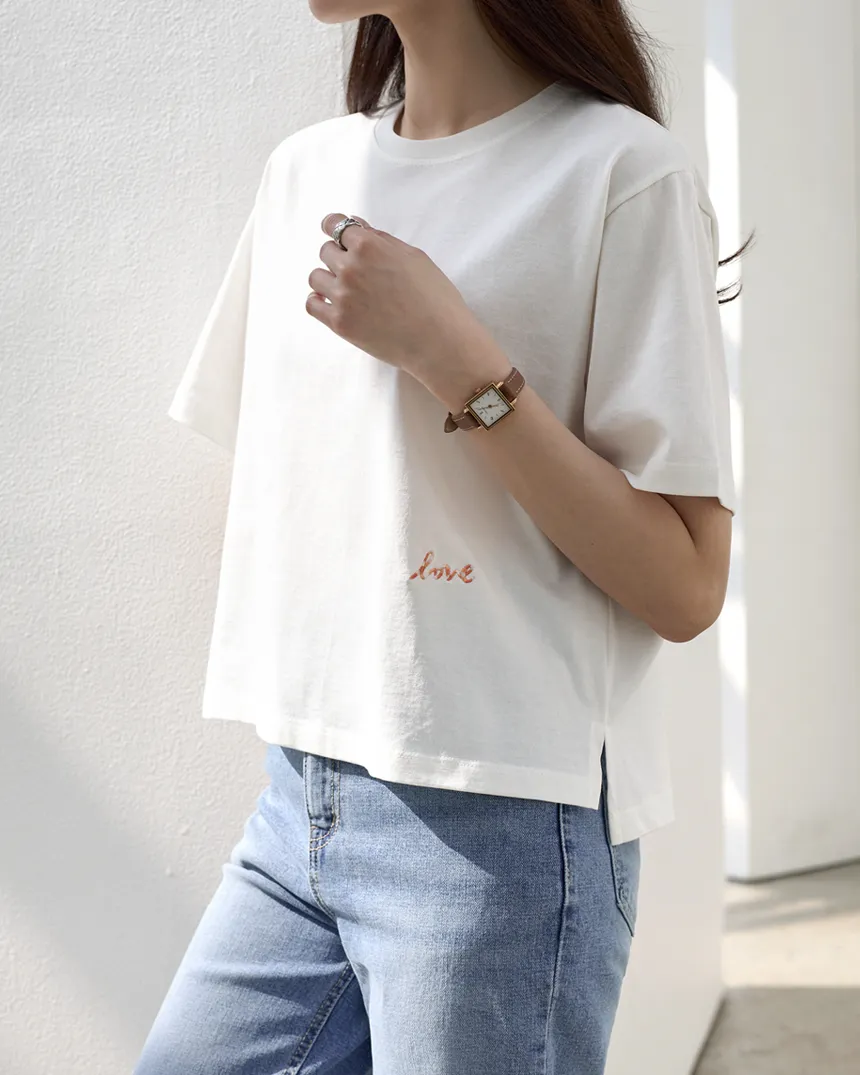 刺繍スリットアンバランス半袖Tシャツ | MONO AT.D | 詳細画像1
