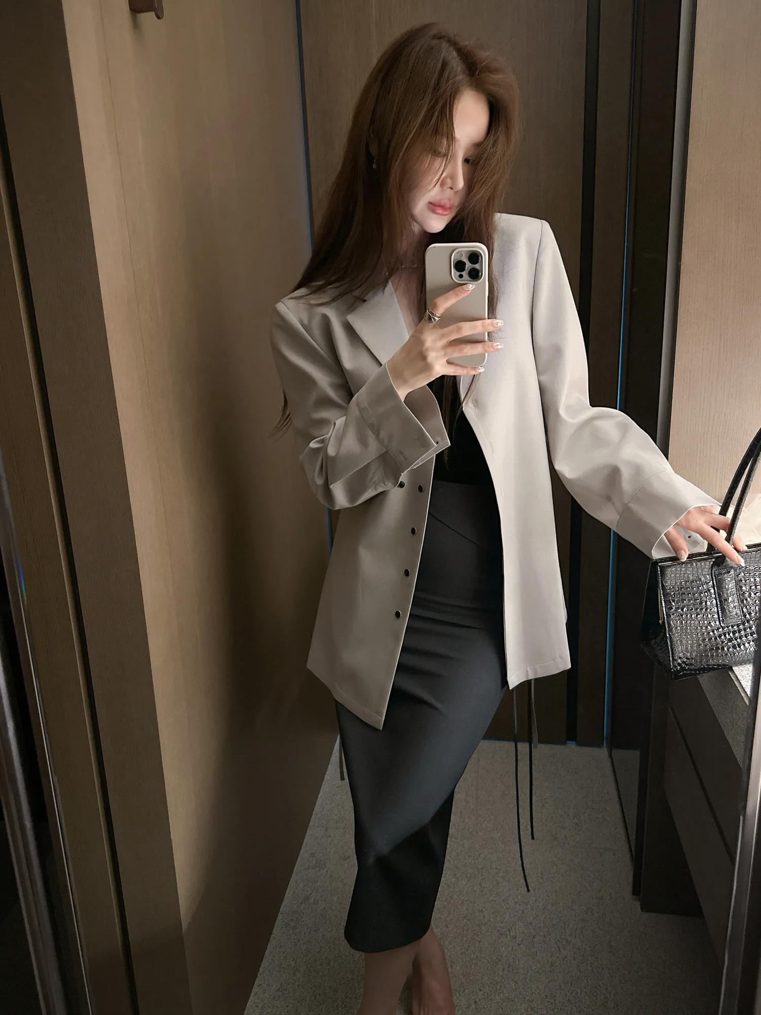 ストラップ付ミニボタンボクシージャケット | レディース