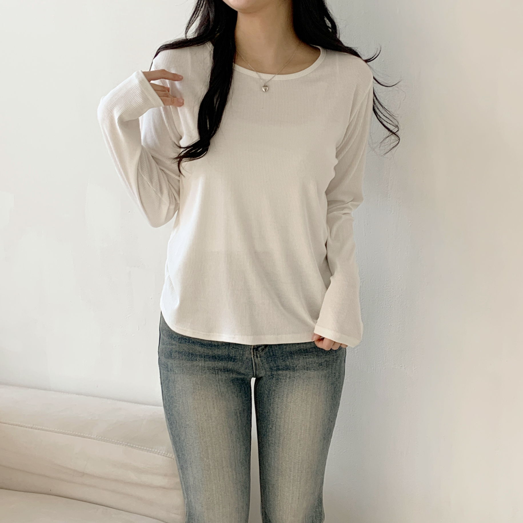 ラウンドネックリブ長袖Tシャツ | 詳細画像11