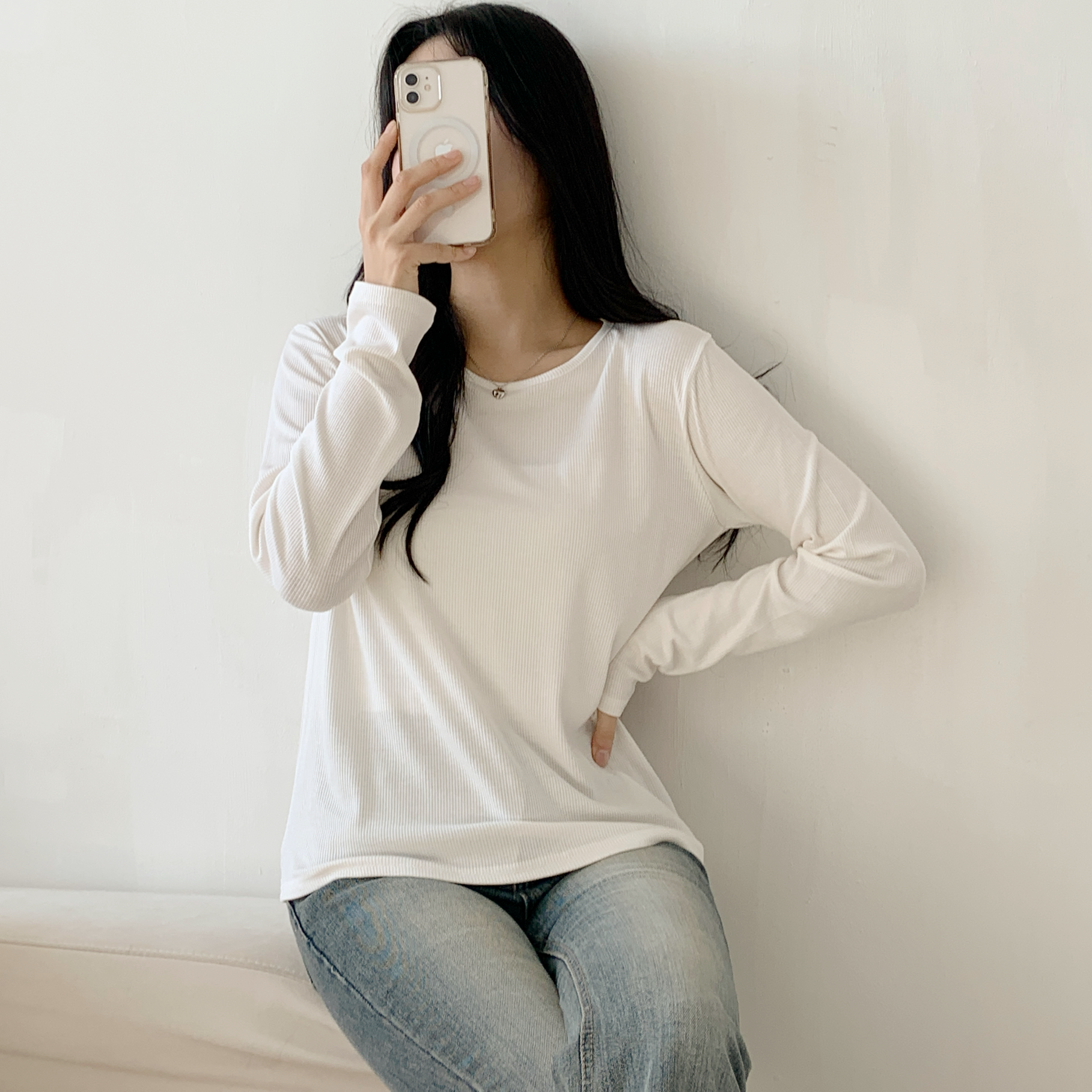 ラウンドネックリブ長袖Tシャツ | 詳細画像14