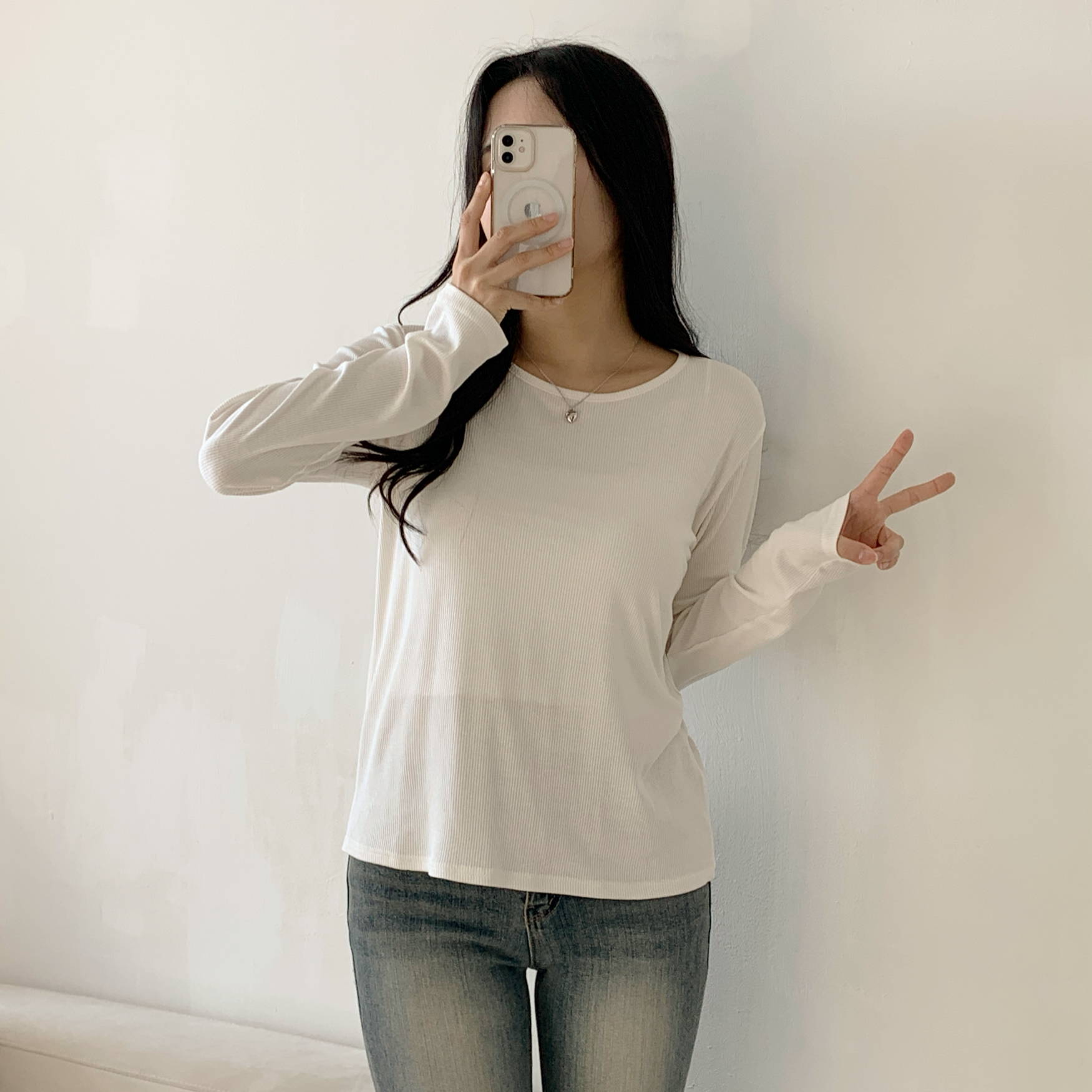 ラウンドネックリブ長袖Tシャツ | 詳細画像12