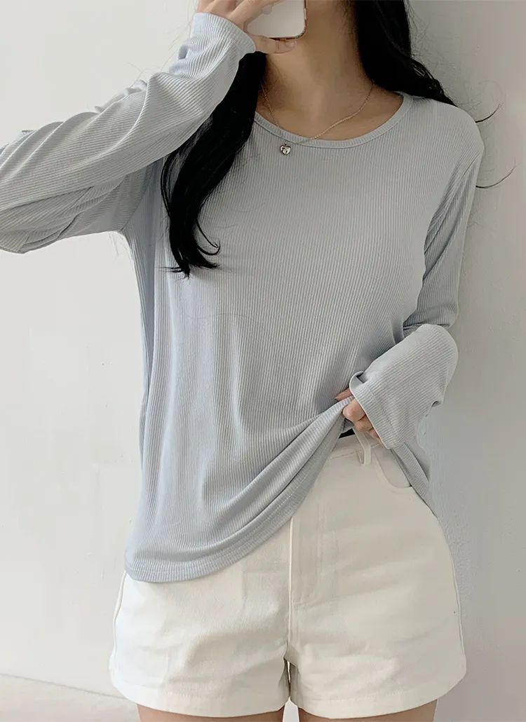 ラウンドネックリブ長袖Tシャツ | 詳細画像1