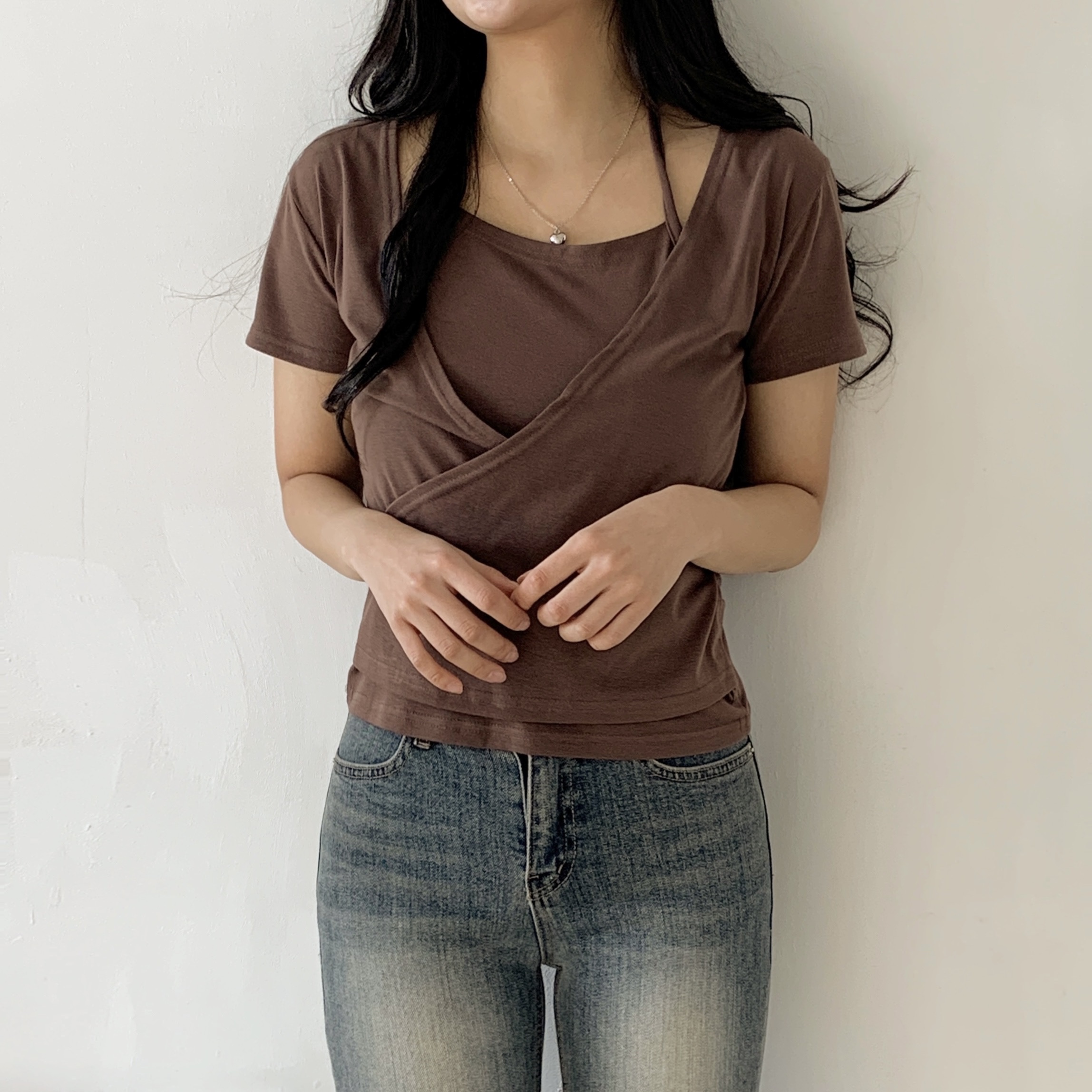 ホルターネックドレープラップ半袖Tシャツ | 詳細画像2