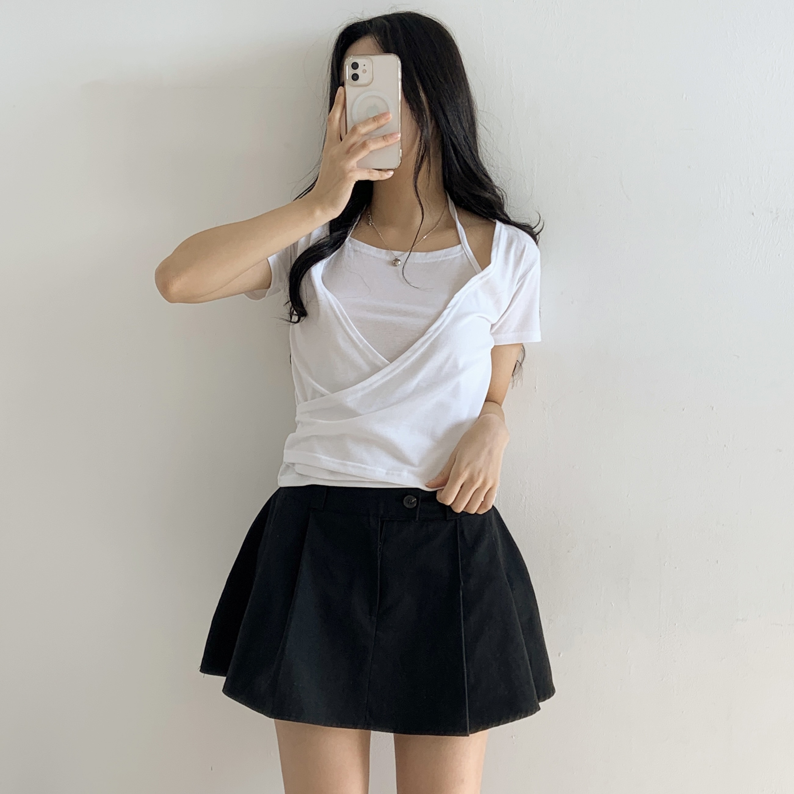 ホルターネックドレープラップ半袖Tシャツ | 詳細画像12