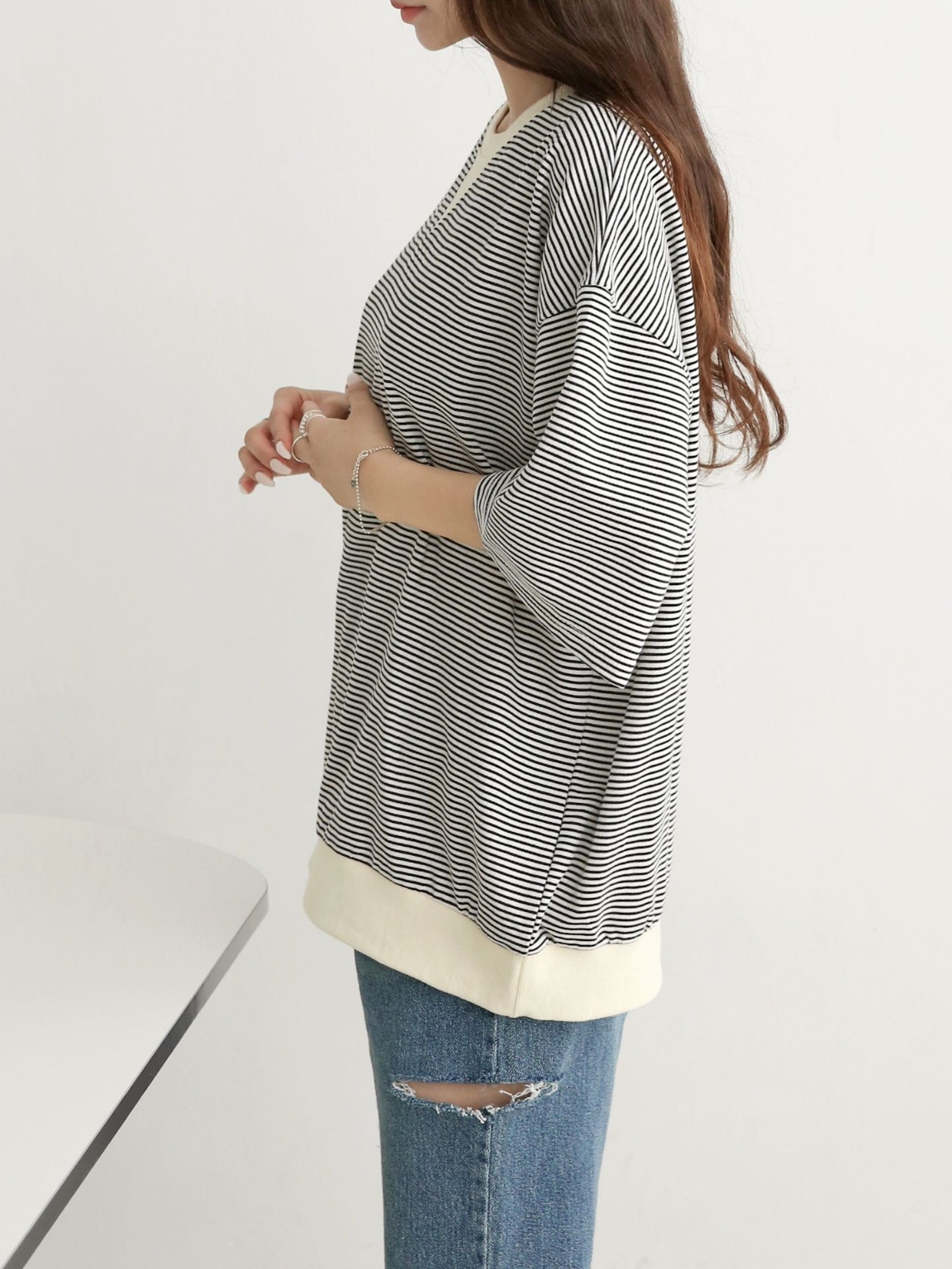 配色Vガゼットボーダールーズ半袖Tシャツ | 詳細画像3