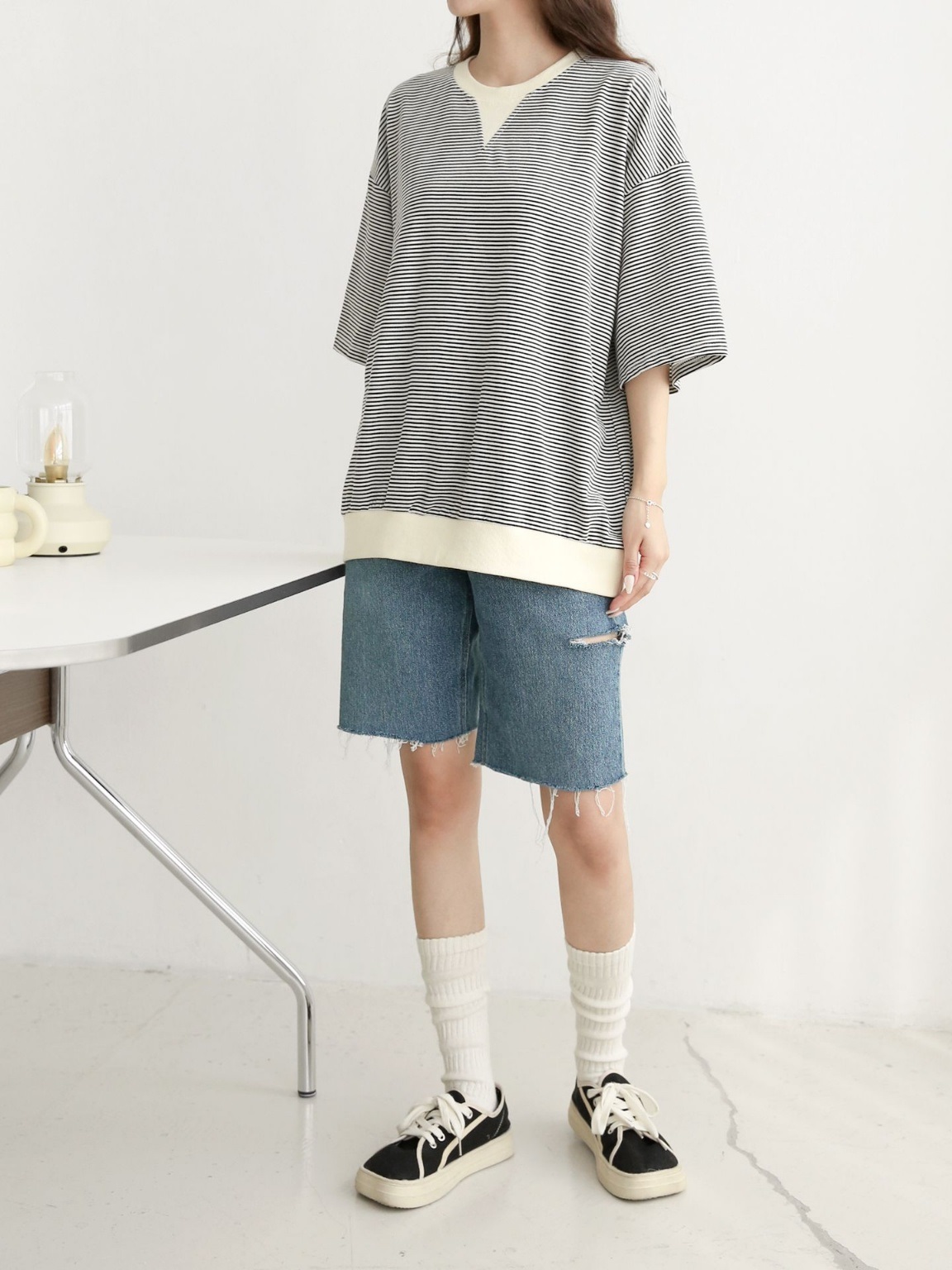 配色Vガゼットボーダールーズ半袖Tシャツ | 詳細画像5