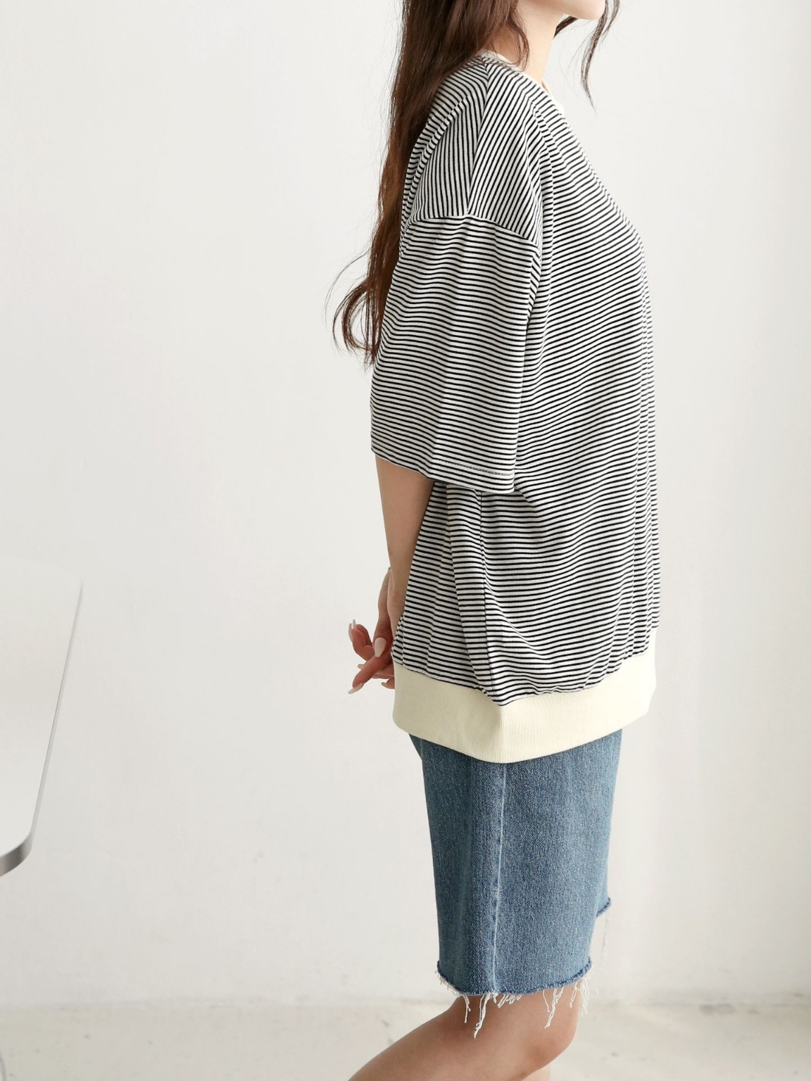 配色Vガゼットボーダールーズ半袖Tシャツ | 詳細画像6