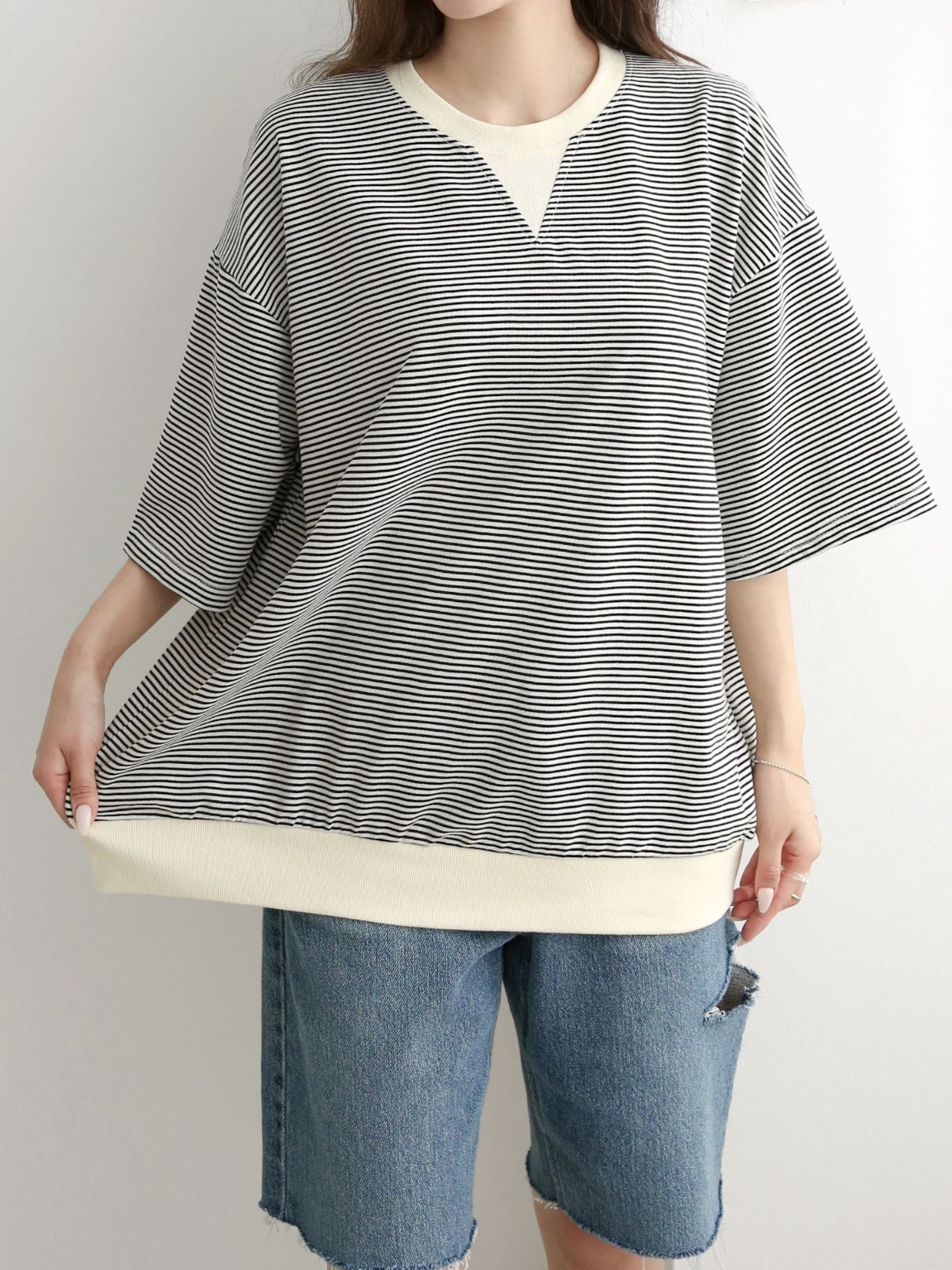 配色Vガゼットボーダールーズ半袖Tシャツ | 詳細画像7