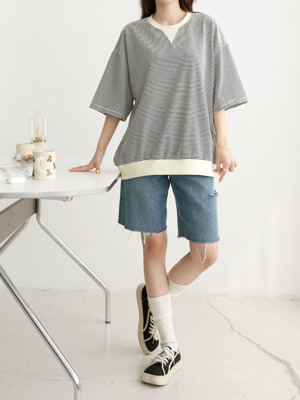 配色Vガゼットボーダールーズ半袖Tシャツ | 詳細画像10