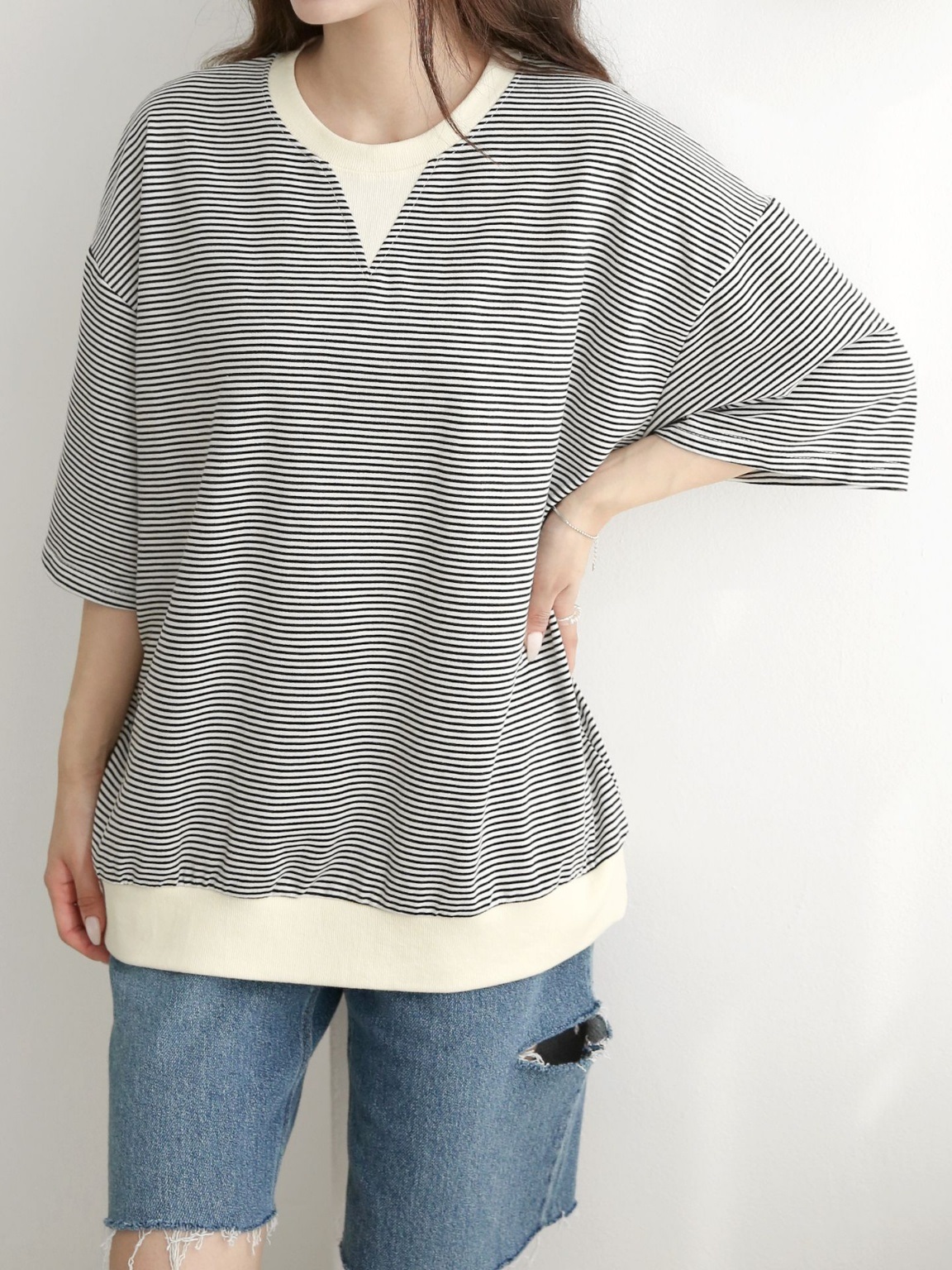 配色Vガゼットボーダールーズ半袖Tシャツ | 詳細画像14