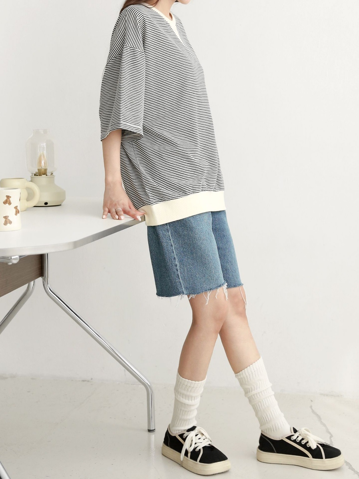 配色Vガゼットボーダールーズ半袖Tシャツ | 詳細画像15