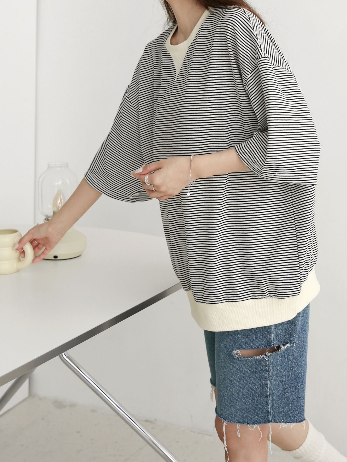 配色Vガゼットボーダールーズ半袖Tシャツ | 詳細画像19