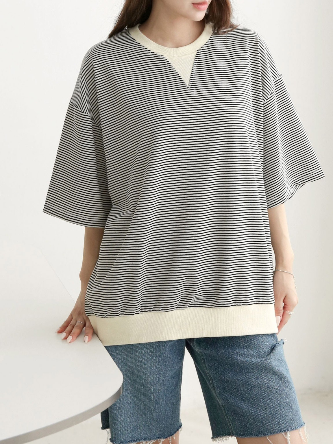 配色Vガゼットボーダールーズ半袖Tシャツ | 詳細画像18