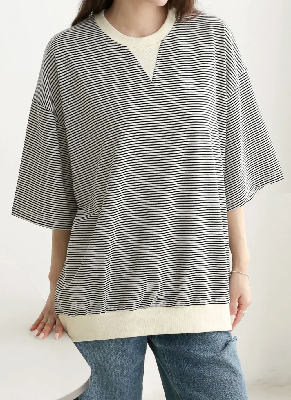 配色Vガゼットボーダールーズ半袖Tシャツ | 詳細画像1