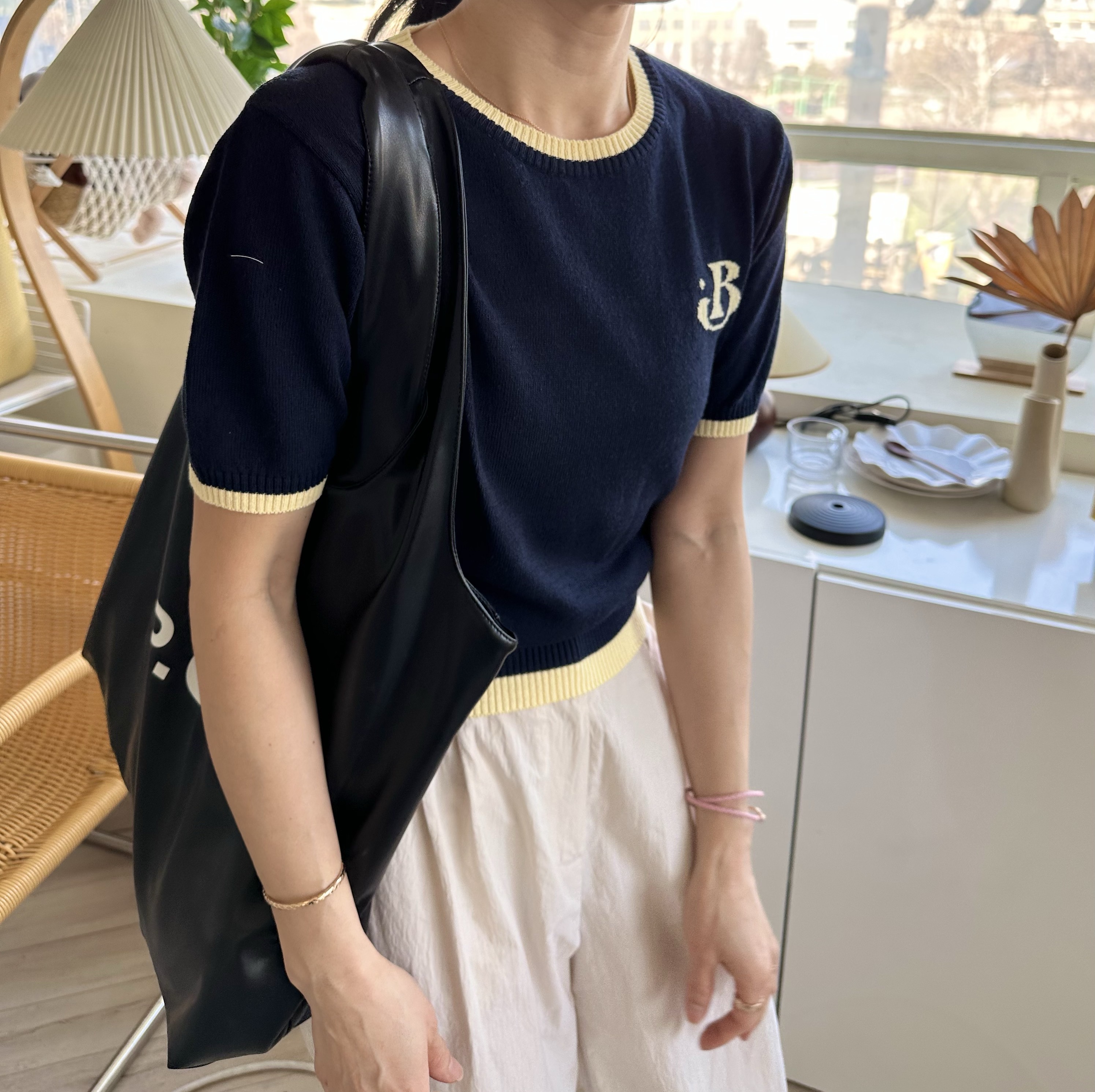ラウンドネックBロゴ配色半袖ニット | 詳細画像9