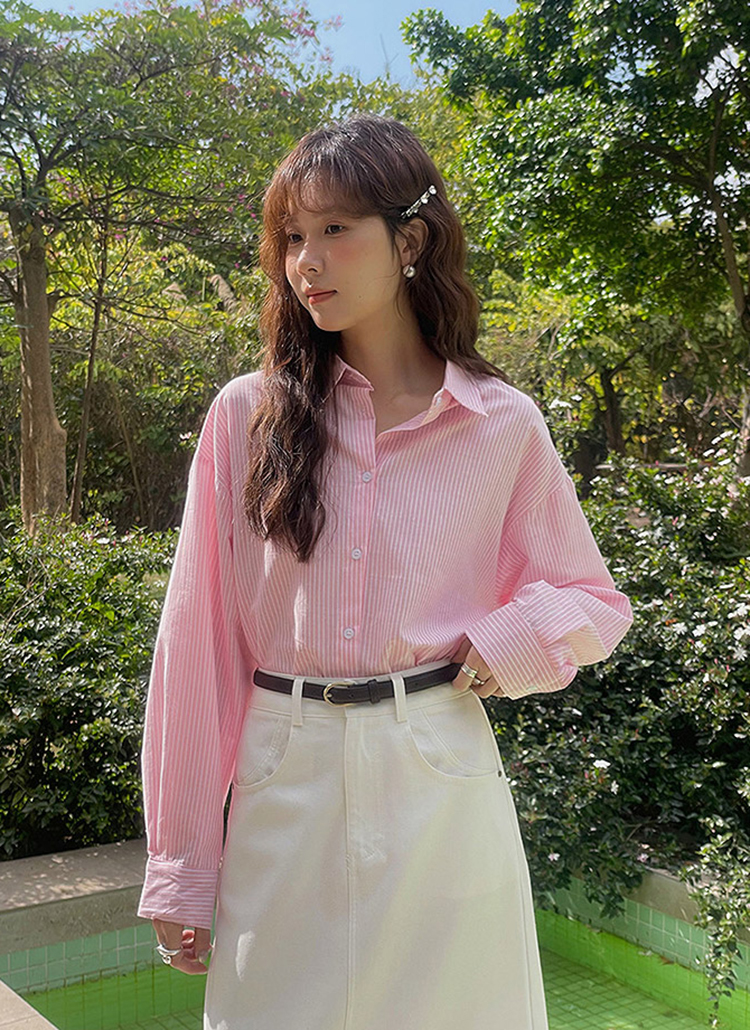 リネン混ストライプシャツ | レディースファッション通販 - DHOLIC