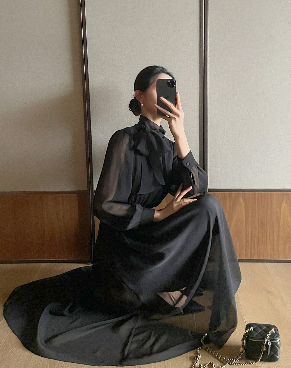リボンパフシフォンフレアワンピース | 詳細画像18