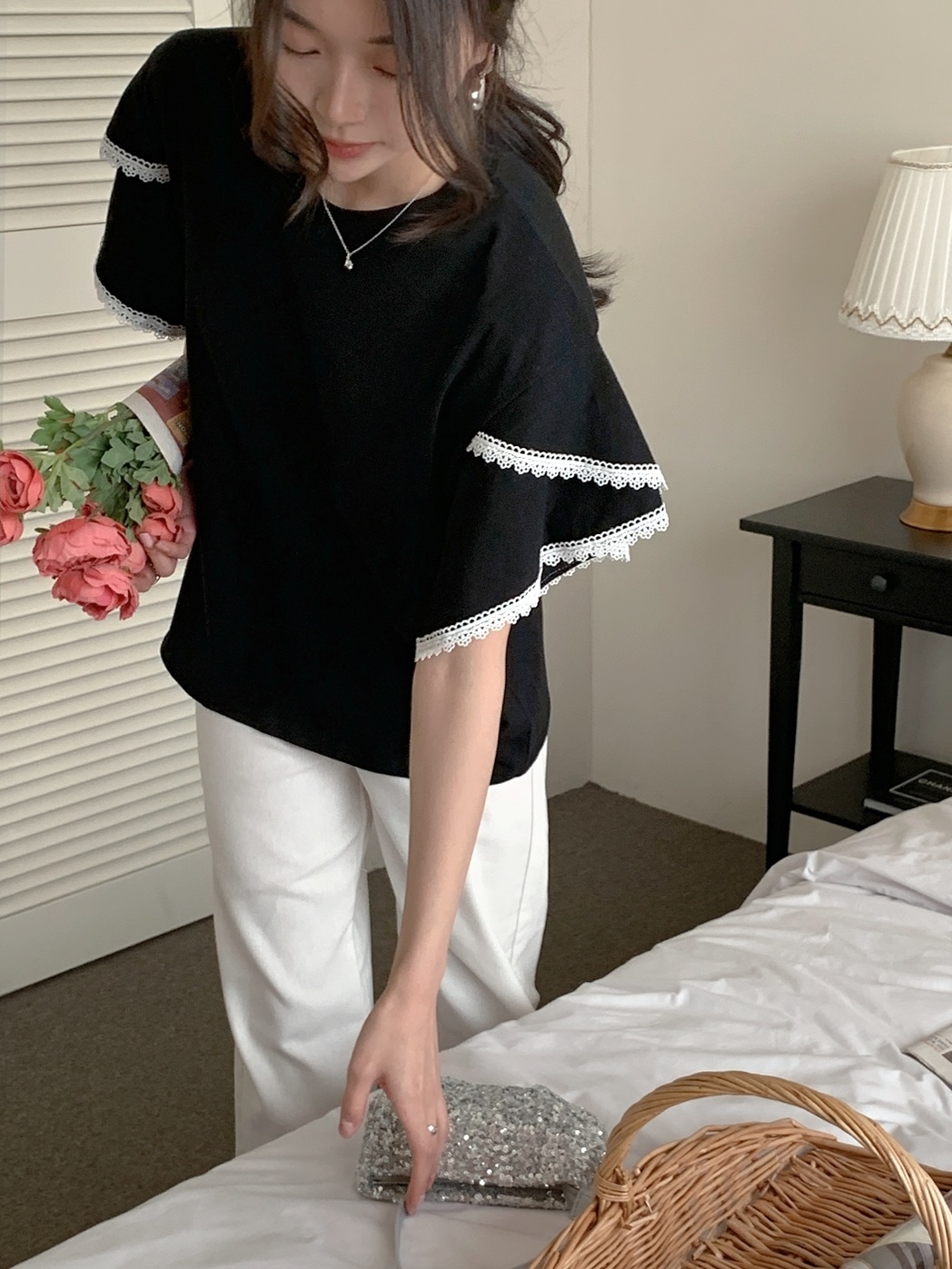 レースラインフレアスリーブTシャツ | 詳細画像3
