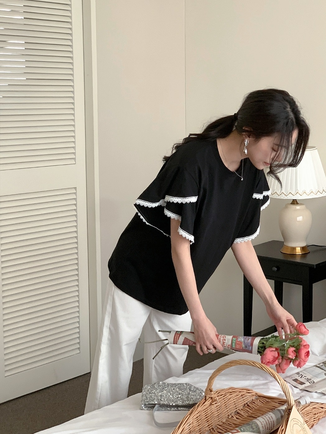 レースラインフレアスリーブTシャツ | 詳細画像4