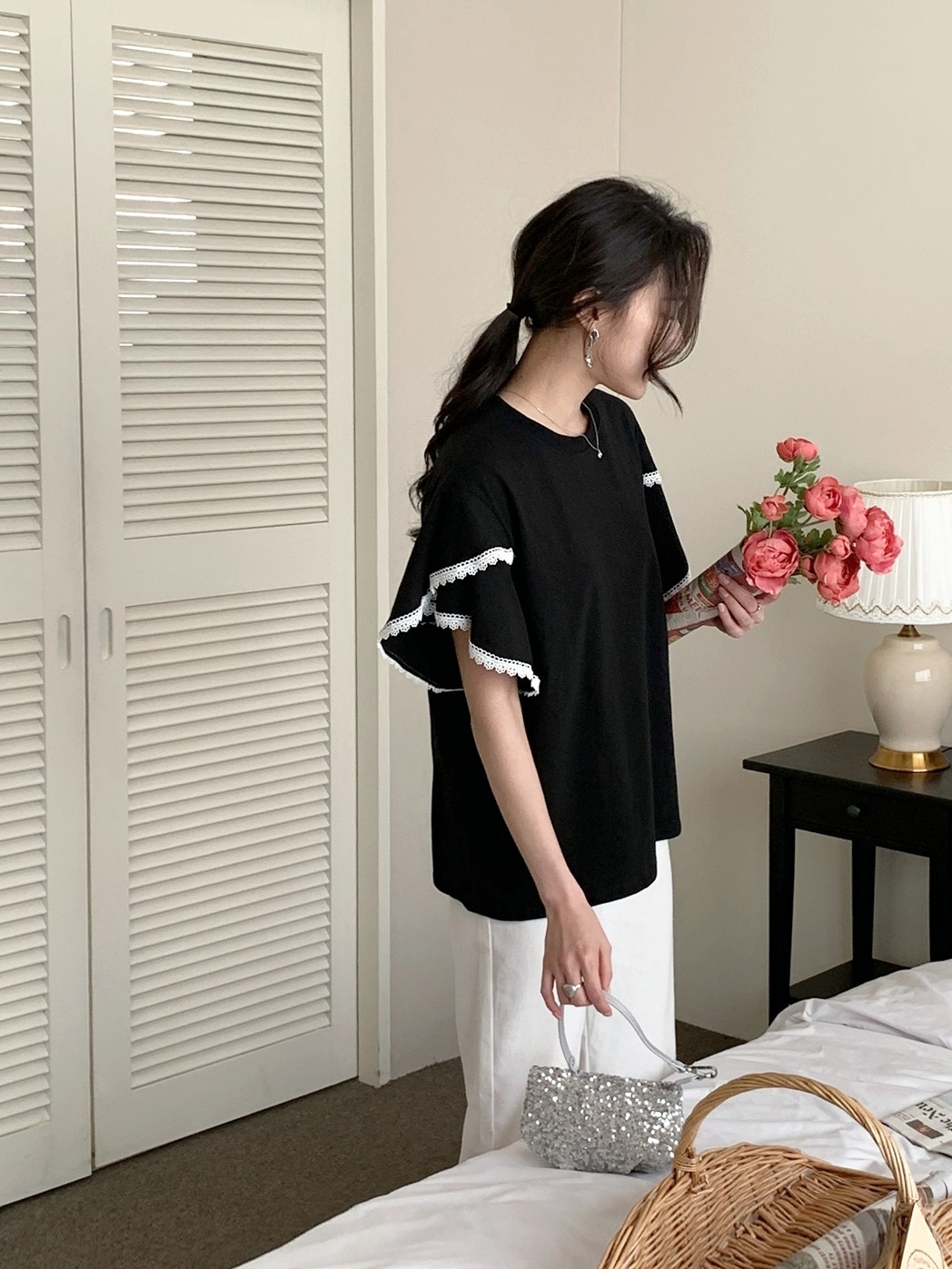 レースラインフレアスリーブTシャツ | 詳細画像5