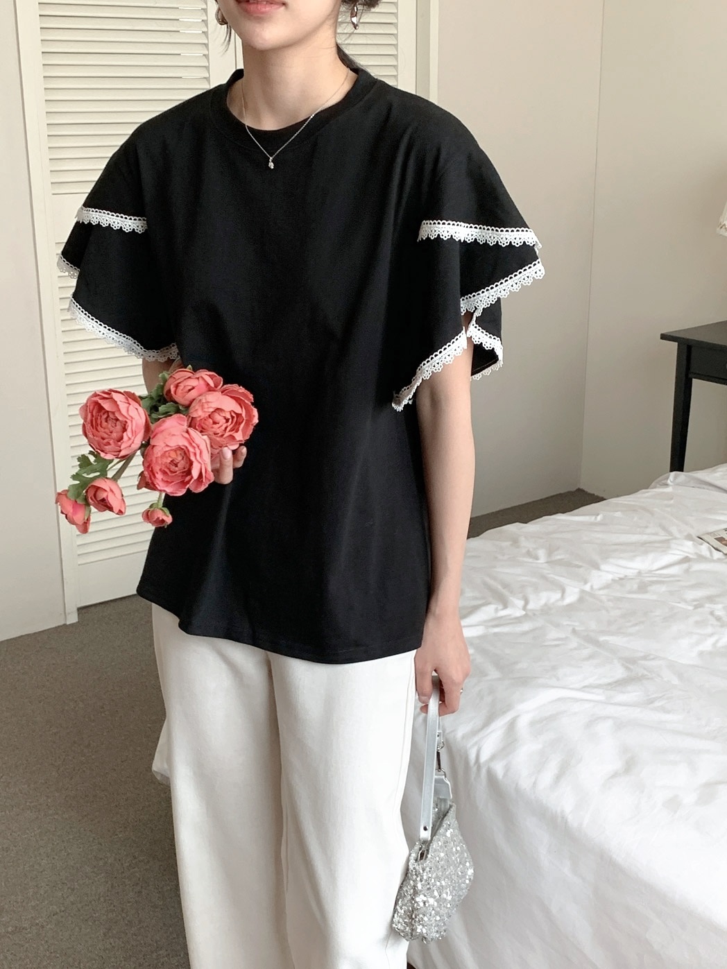 レースラインフレアスリーブTシャツ | 詳細画像7