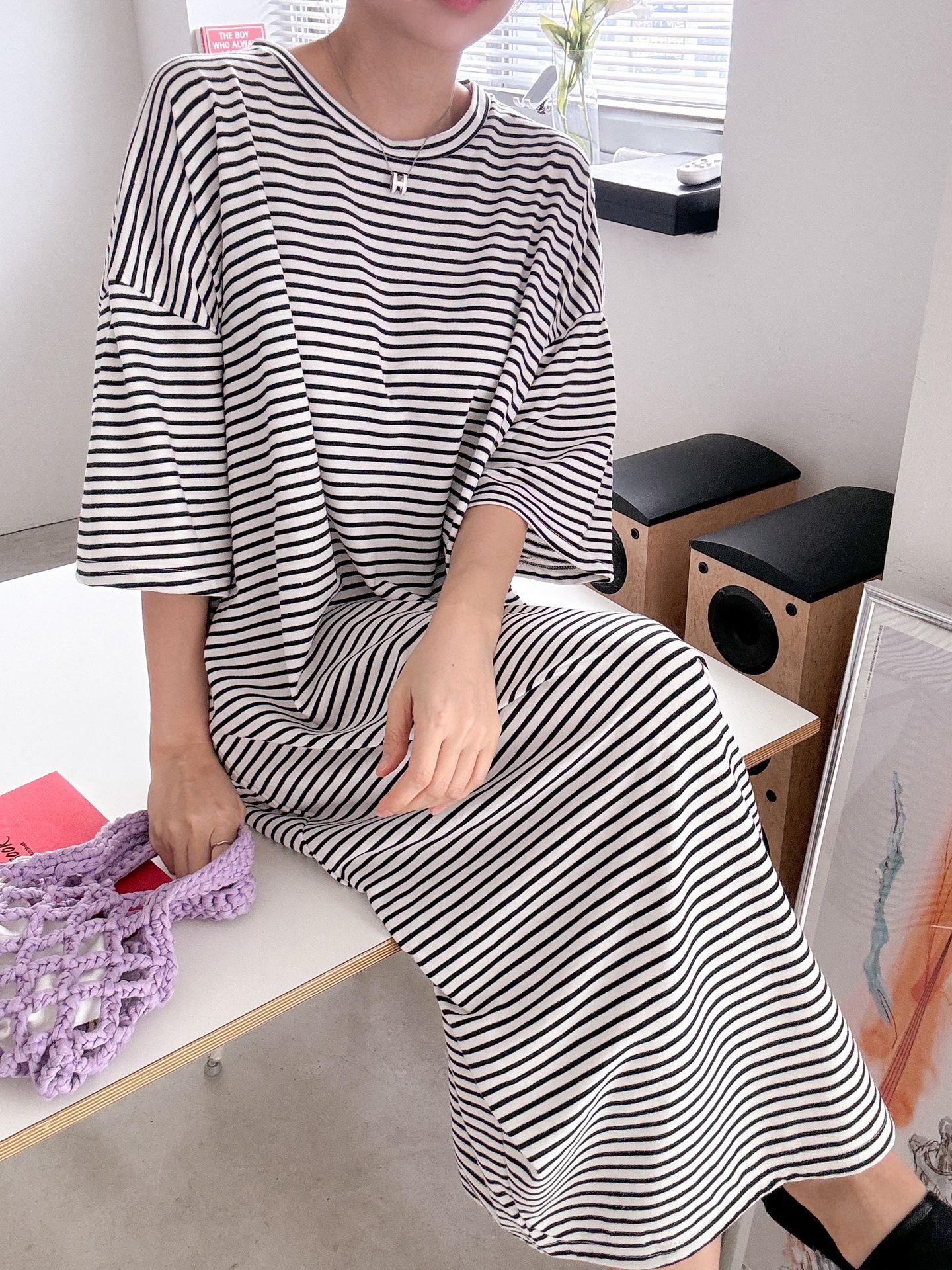 ボーダーボクシーTシャツロングワンピース | 詳細画像11