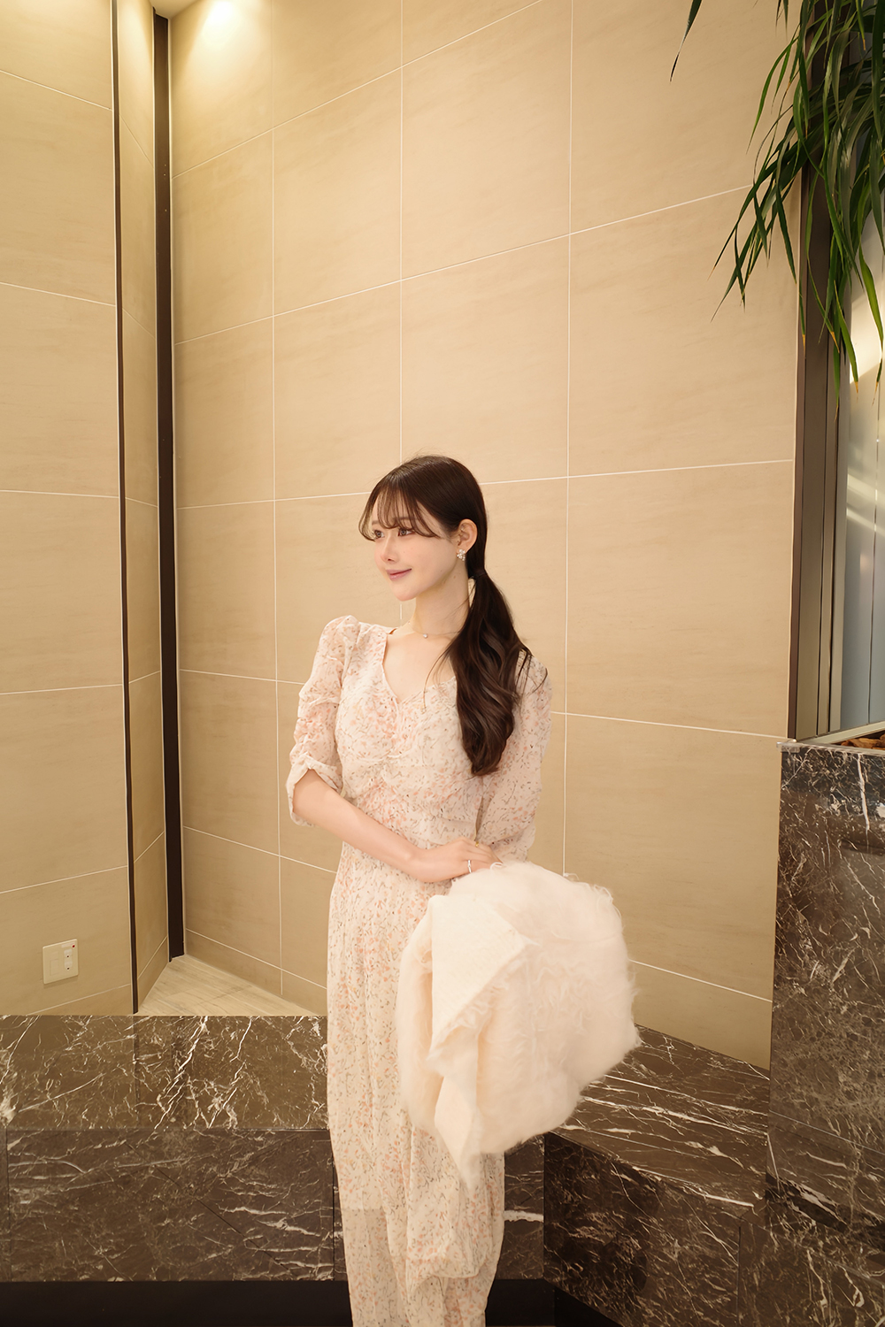 小花柄シャーリング半袖ワンピース | 詳細画像3